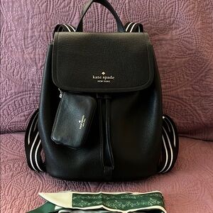 Kate Spade Black Leather Backpack with Pouch